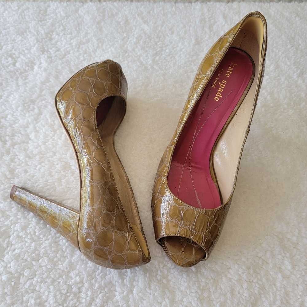 Kate Spade Georgia Croc Peep Toe Heels